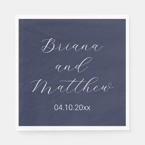 Minimalist Script Navy Blue Wedding Napkins