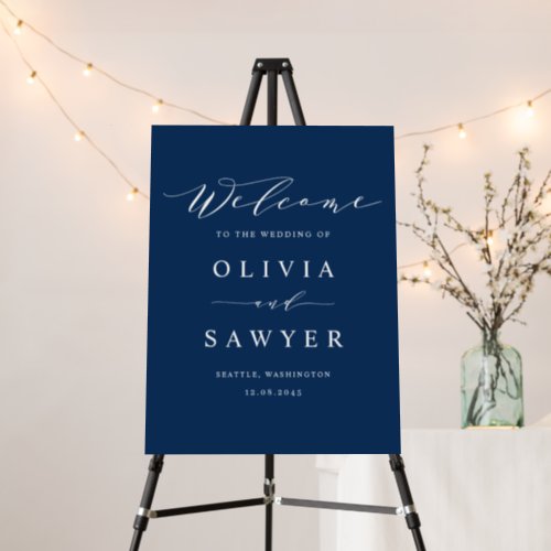 Minimalist Script Navy Blue Wedding Welcome Foam Board