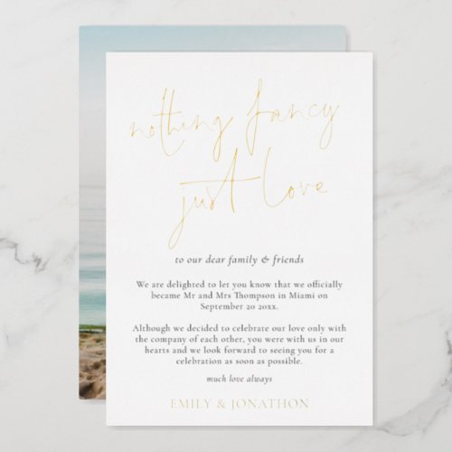 Minimalist Script Nothing Fancy Elopement Real Foil Invitation