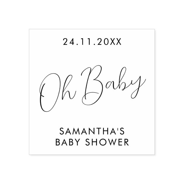 Minimalist Script Oh Baby Shower Rubber Stamp