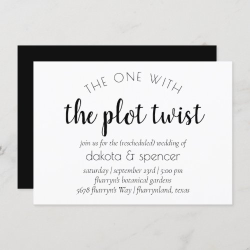 Minimalist Script  One with Wedding Plot Twist Invitation