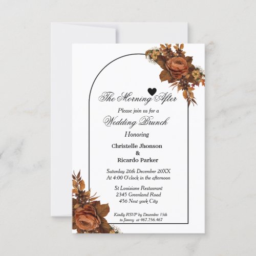 Minimalist script orange wedding brunch party invitation