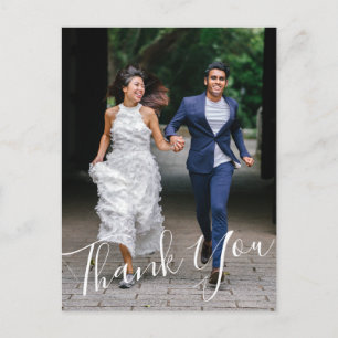 Minimalist Script Overlay Wedding Thank You Photo Postcard