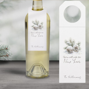 Minimalist Script "Pairs Well With The New Year" Bottle Hanger Tag