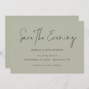Minimalist Script Pale Sage Save the Evening Invitation