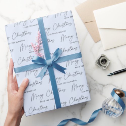 Minimalist Script Pastel Blue Merry Christmas Wrapping Paper