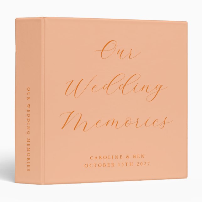 Minimalist Script Peach Custom Wedding Photo  3 Ring Binder (Front/Spine)