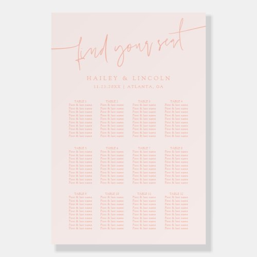 Minimalist Script Peach Wedding Seating Chart Foam Board
