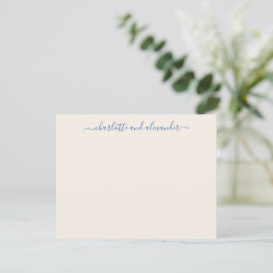Minimalist Script Personalized Couples Ecru Blue Note Card