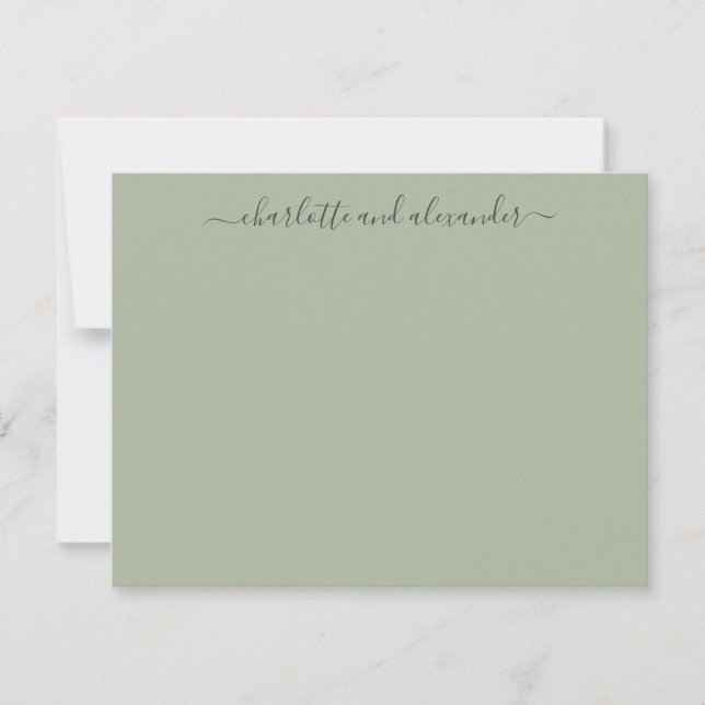 Minimalist Script Personalized Couples Jade Green Note Card (Front)
