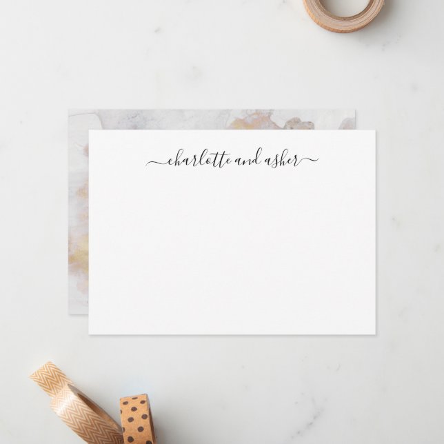 Minimalist Script Personalized Couples  Note Card (Front/Back In Situ)