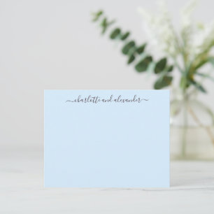 Minimalist Script Personalized Couples Soft Blue Note Card