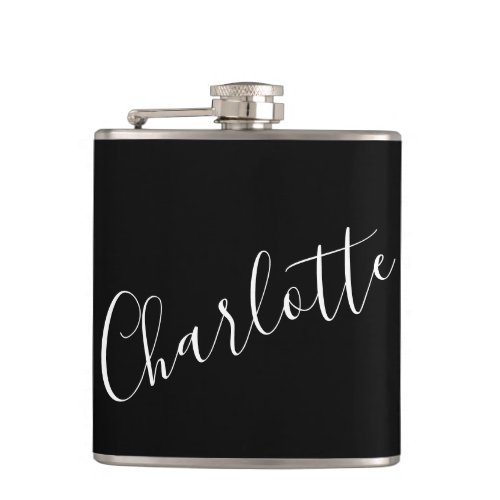 Minimalist Script Personalized Name Black Flask