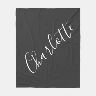 Minimalist Script Personalized Name Black White Fleece Blanket