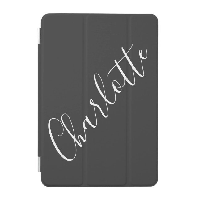 Minimalist Script Personalized Name Black White  iPad Mini Cover (Front)