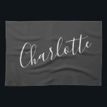Minimalist Script Personalized Name | Black White  Kitchen Towel<br><div class="desc">Minimalist Script Typography Name in Black and White Kitchen Towel</div>