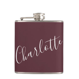 Minimalist Script Personalized Name Burgundy Flask