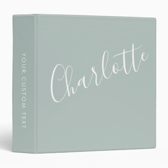 Minimalist Script Personalized Name Dusty Blue  3 Ring Binder (Front/Spine)