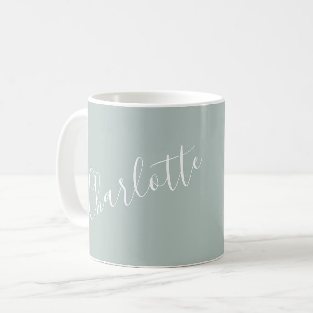 Minimalist Script Personalized Name Dusty Blue Coffee Mug (Front Left)