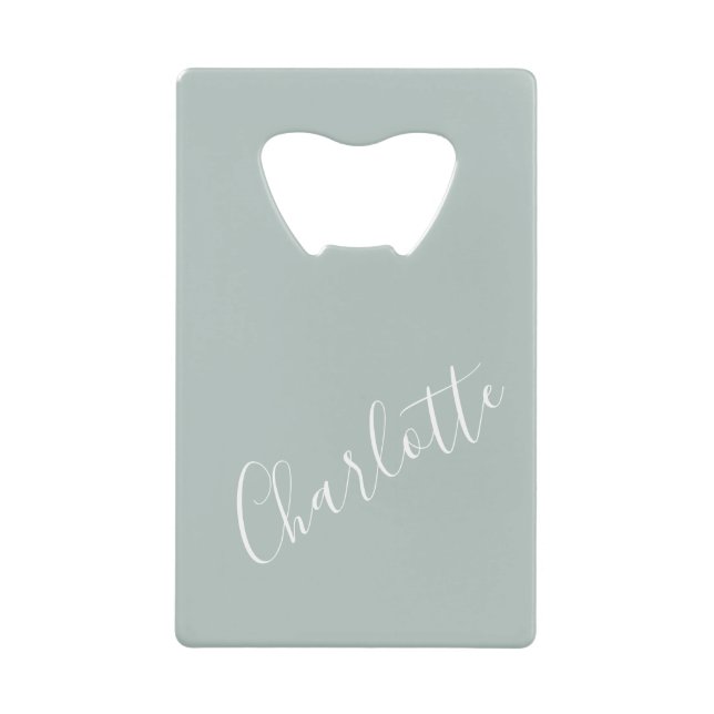 Minimalist Script Personalized Name Dusty Blue    Credit Card Bottle Opener (Front)