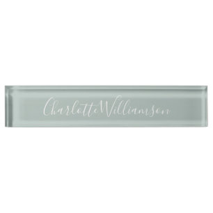 Minimalist Script Personalized Name Dusty Blue    Desk Name Plate