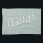 Minimalist Script Personalized Name | Dusty Blue Kitchen Towel<br><div class="desc">Minimalist Script Typography Name in Dusty Blue Kitchen Towel</div>