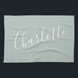 Minimalist Script Personalized Name | Dusty Blue Kitchen Towel<br><div class="desc">Minimalist Script Typography Name in Dusty Blue Kitchen Towel</div>