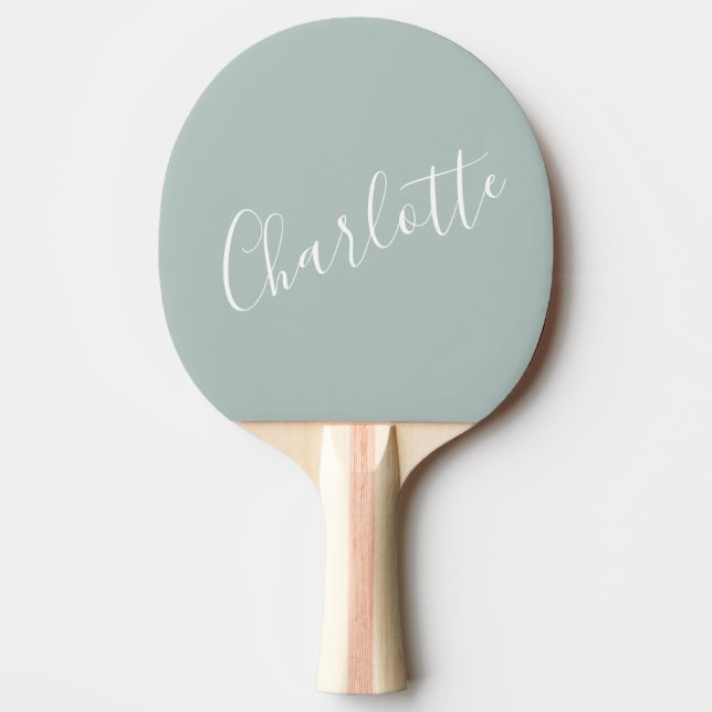 Minimalist Script Personalized Name Dusty Blue  Ping Pong Paddle (Front)