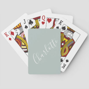 Minimalist Script Personalized Name Dusty Blue Poker Cards