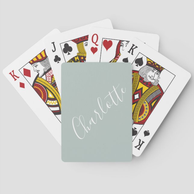 Minimalist Script Personalized Name Dusty Blue Poker Cards (Back)