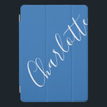 Minimalist Script Personalized Name French Blue iPad Pro Cover<br><div class="desc">Minimalist Script Typography Name in French Blue and White iPad Case</div>