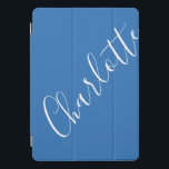 Minimalist Script Personalized Name French Blue iPad Pro Cover<br><div class="desc">Minimalist Script Typography Name in French Blue and White iPad Case</div>