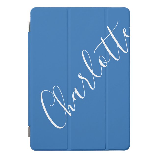 Minimalist Script Personalized Name French Blue iPad Pro Cover (Front)