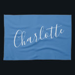 Minimalist Script Personalized Name | French Blue  Kitchen Towel<br><div class="desc">Minimalist Script Typography Name in French Blue and White Kitchen Towel</div>