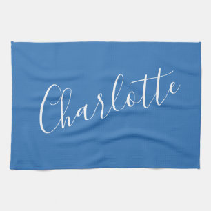 Minimalist Script Personalized Name   French Blue  Kitchen Towel