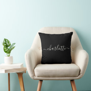 Minimalist Script Personalized Name in Black Throw Pillow