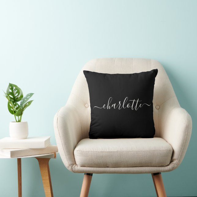 Minimalist Script Personalized Name in Black Throw Pillow (Chair)