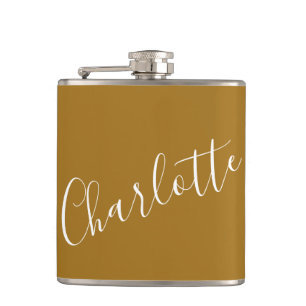 Minimalist Script Personalized Name Ochre Gold Flask