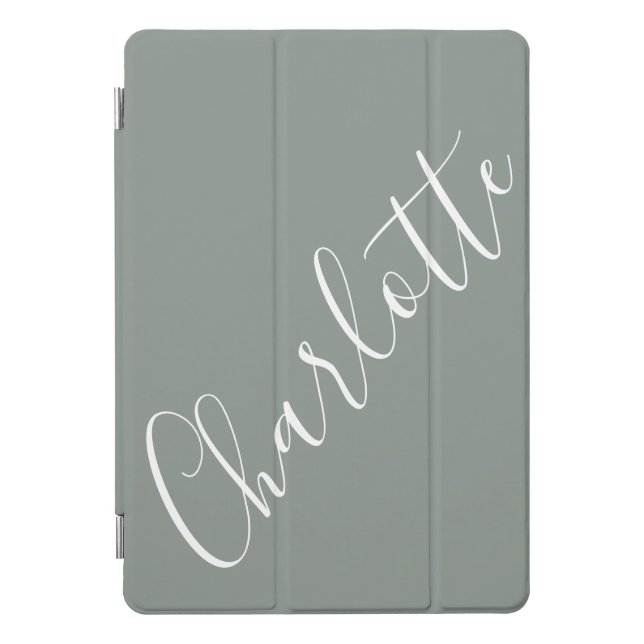 Minimalist Script Personalized Name Sage Gray iPad Pro Cover (Front)