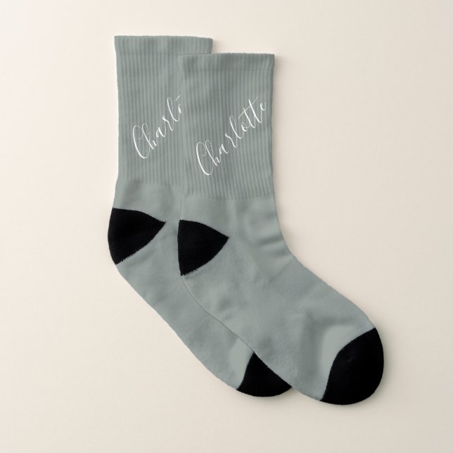 Minimalist Script Personalized Name Sage Gray  Socks (Pair)