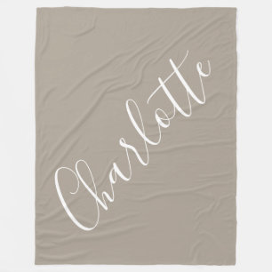 Minimalist Script Personalized Name Taupe Brown Fleece Blanket