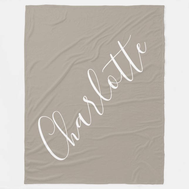 Minimalist Script Personalized Name Taupe Brown   Fleece Blanket (Front)