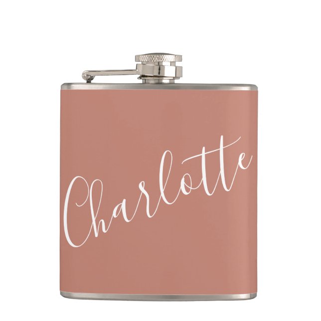 Minimalist Script Personalized Name Terracotta Flask (Front)