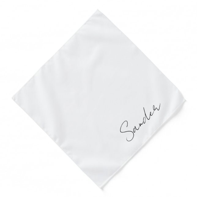 Minimalist Script Personalized Pet Name White Pet Bandana (Front)
