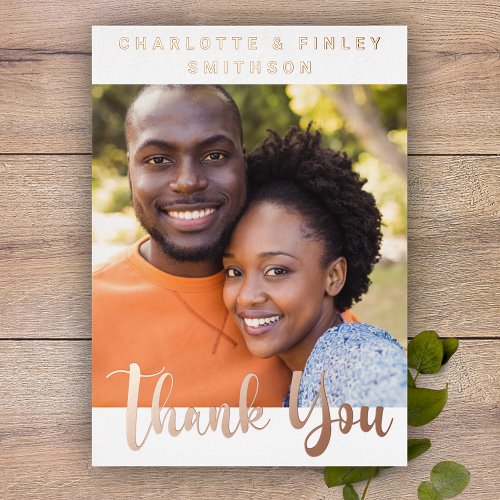   Minimalist Script Personalized Wedding Thank You Foil Holiday Card
