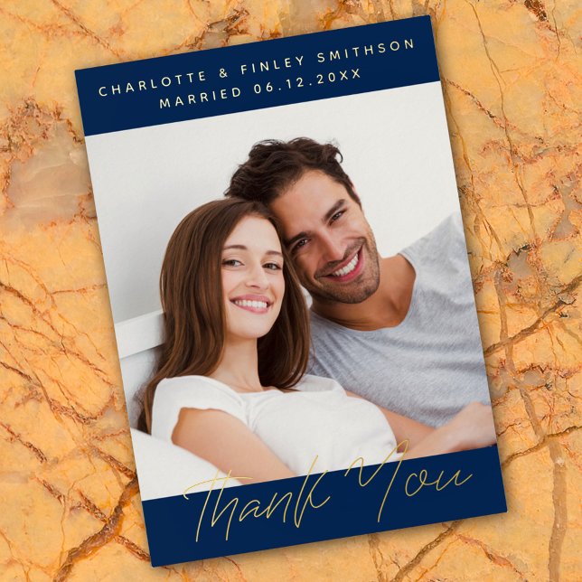   Minimalist Script Personalized Wedding Thank You Foil Holiday Card (Creator Uploaded)