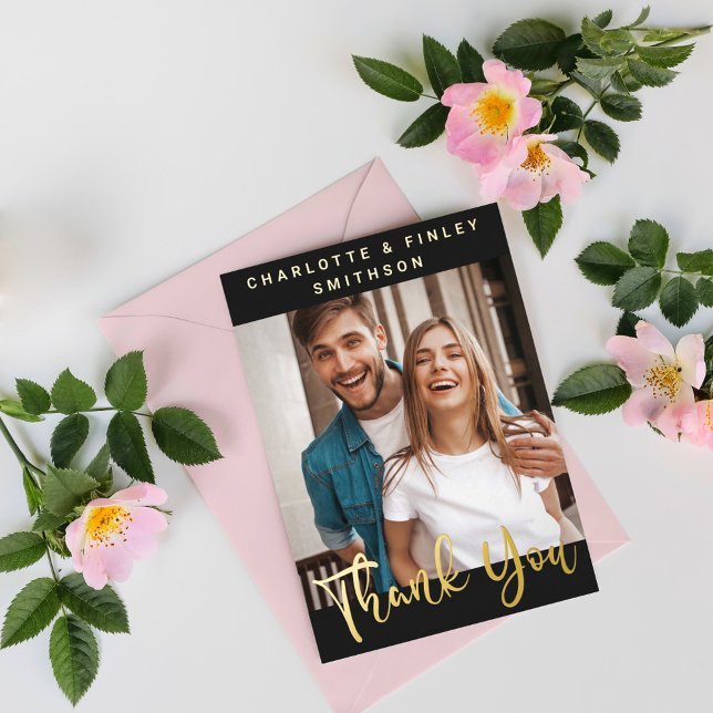   Minimalist Script Personalized Wedding Thank You Foil Holiday Card (Creator Uploaded)