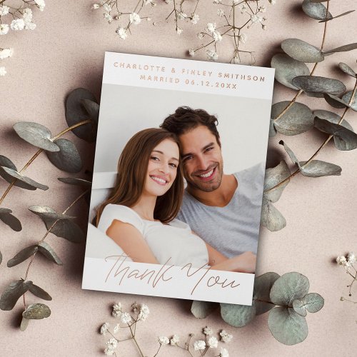   Minimalist Script Personalized Wedding Thank You Foil Holiday Card