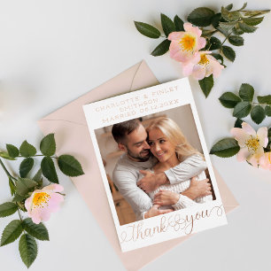   Minimalist Script Personalized Wedding Thank You Foil Holiday Postcard