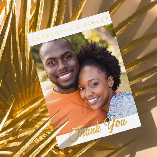   Minimalist Script Personalized Wedding Thank You Foil Holiday Postcard (Creator Uploaded)